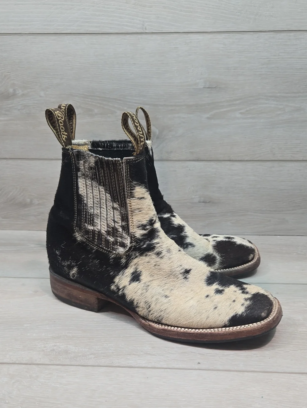 Vintage Wistom Boots Mens Animal Hair Square Western Cowboy Shoes Boots Sz 8.5